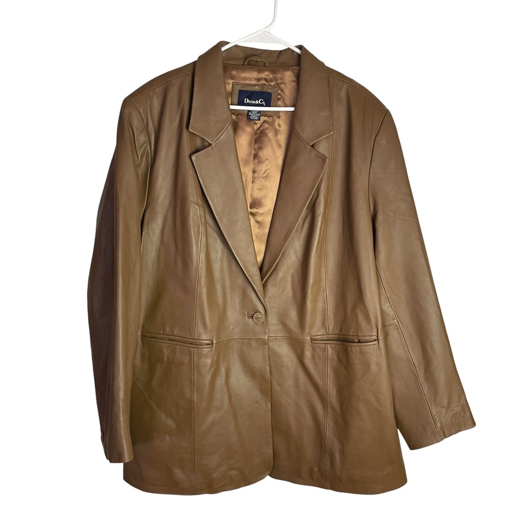 Denim & Co Womens Leather Blazer Size 2X Camel Tan Classic Professional Coat